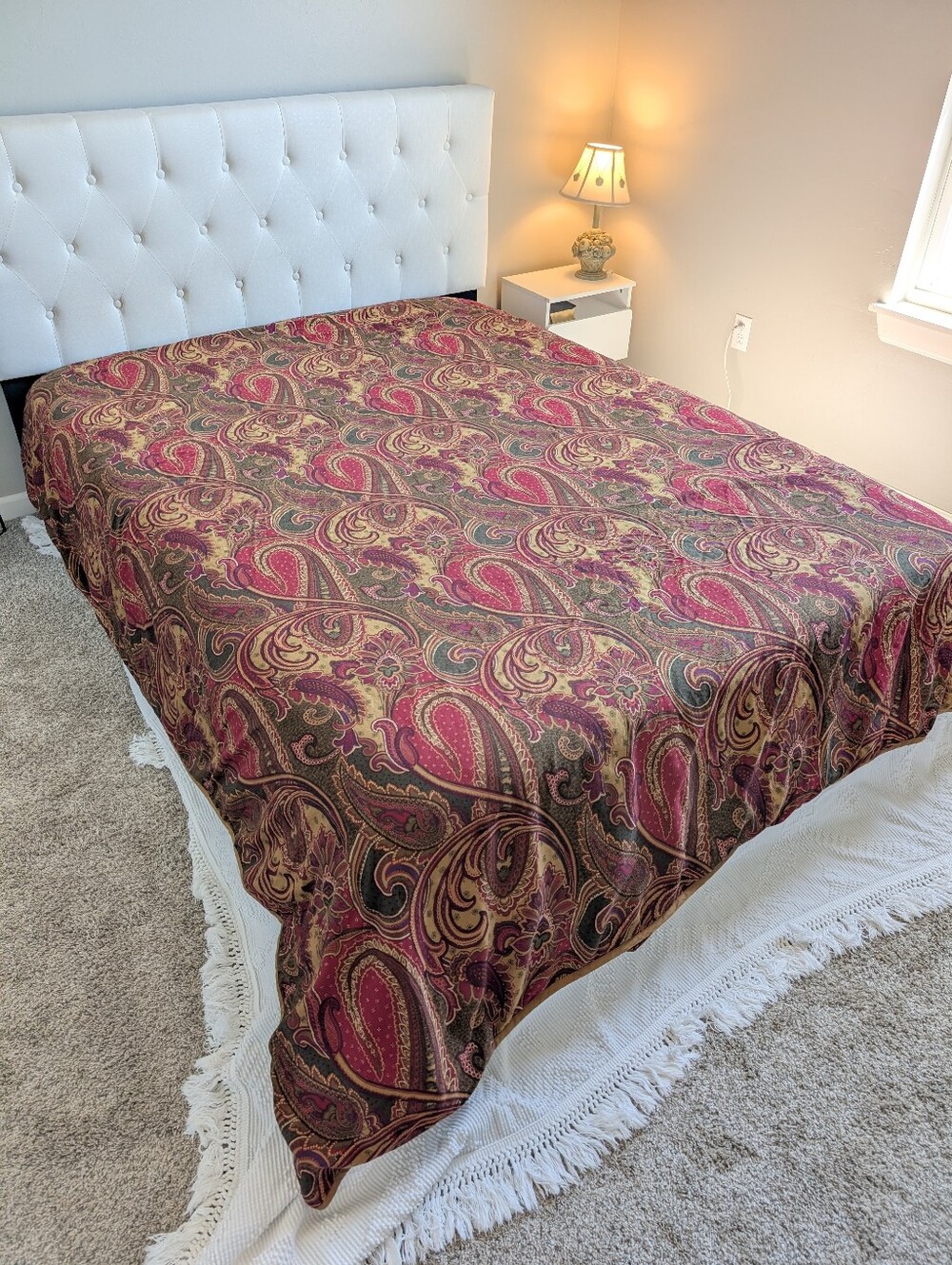 Charter Club Full Queen Duvet Cover Paisley 100% Cotton Sateen Boho Red Green